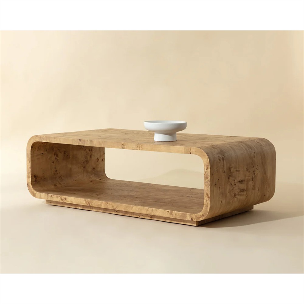 Alder Modern Classic Natural Burl Rectangular Coffee Table|