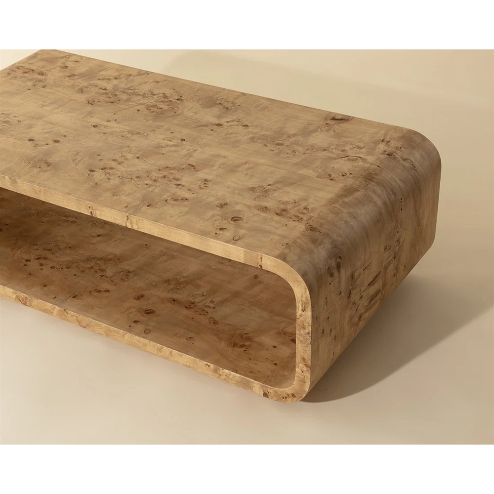 Alder Modern Classic Natural Burl Rectangular Coffee Table|