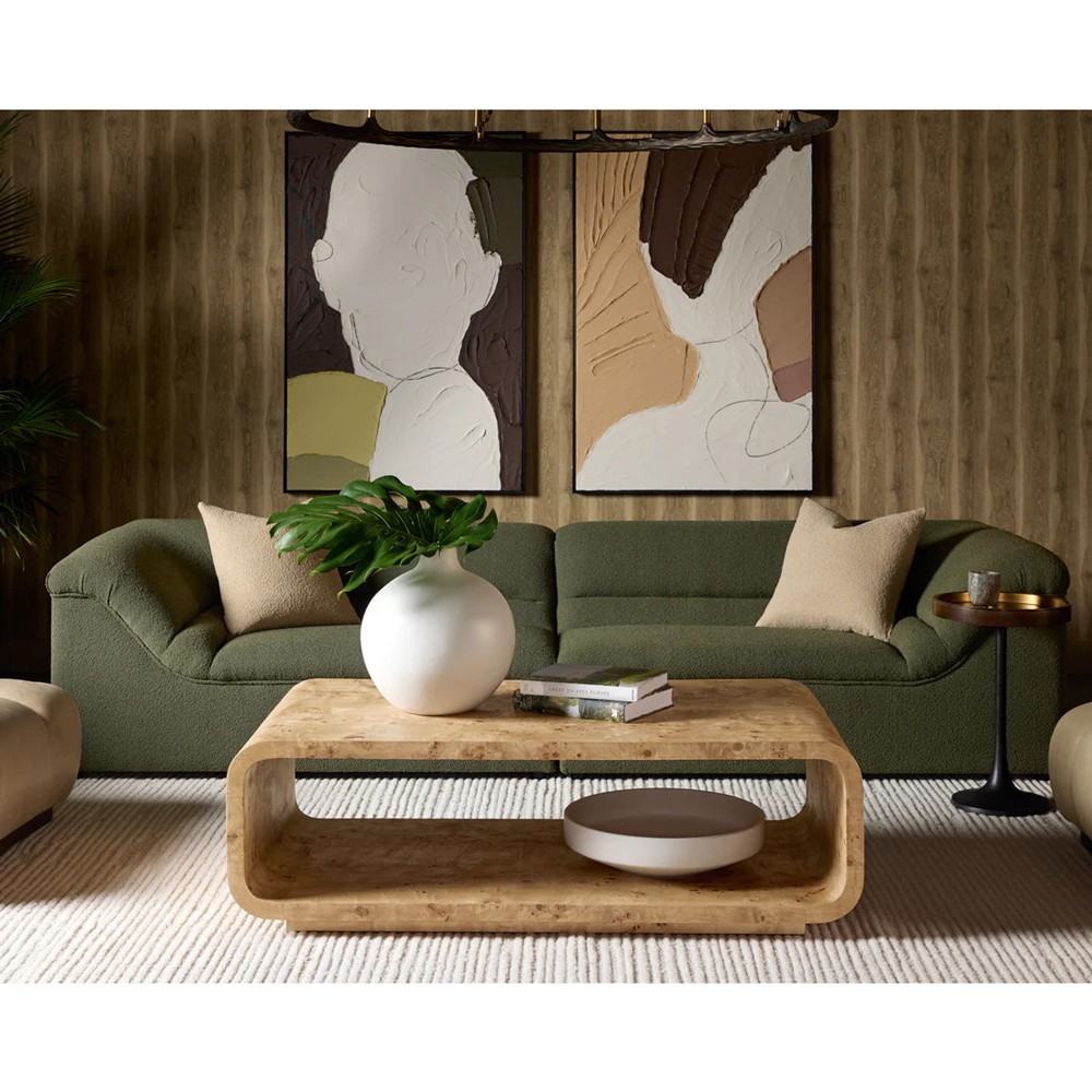 Alder Modern Classic Natural Burl Rectangular Coffee Table|