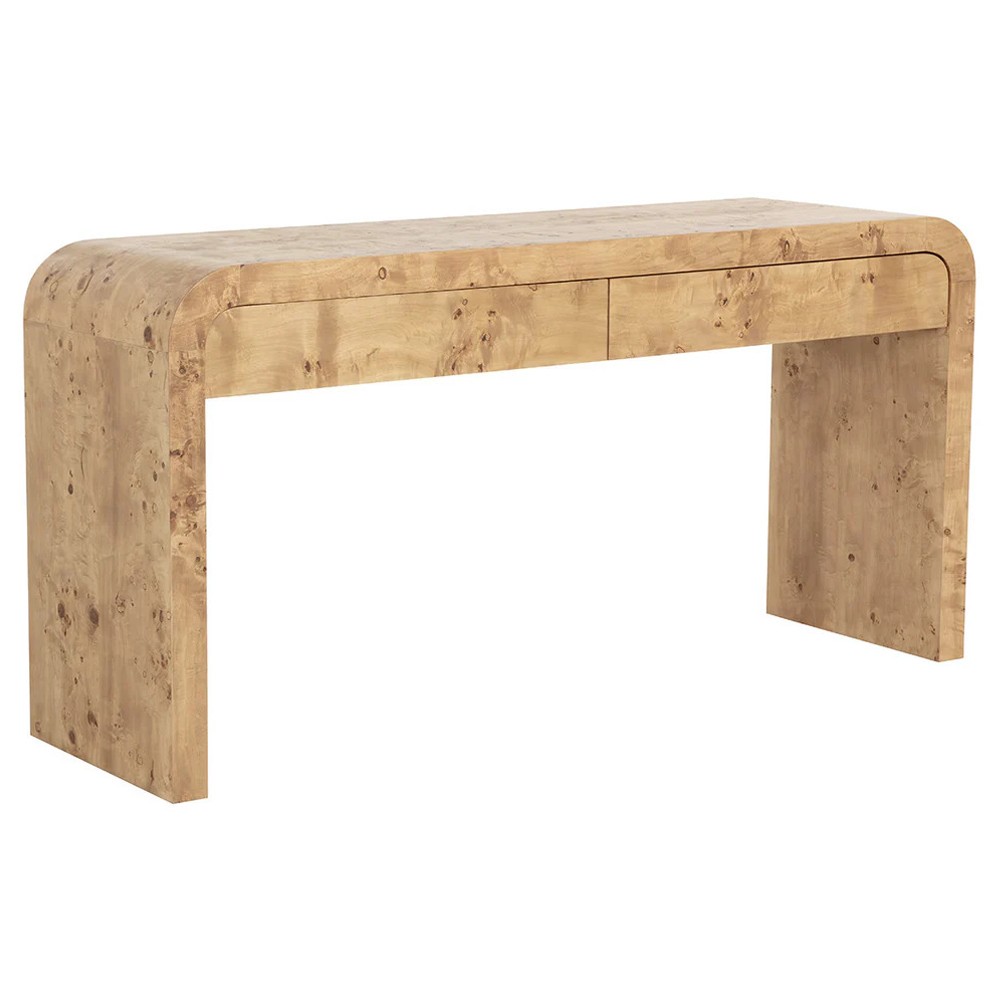 Alder Modern Classic Natural Burl Rectangular Console Table|