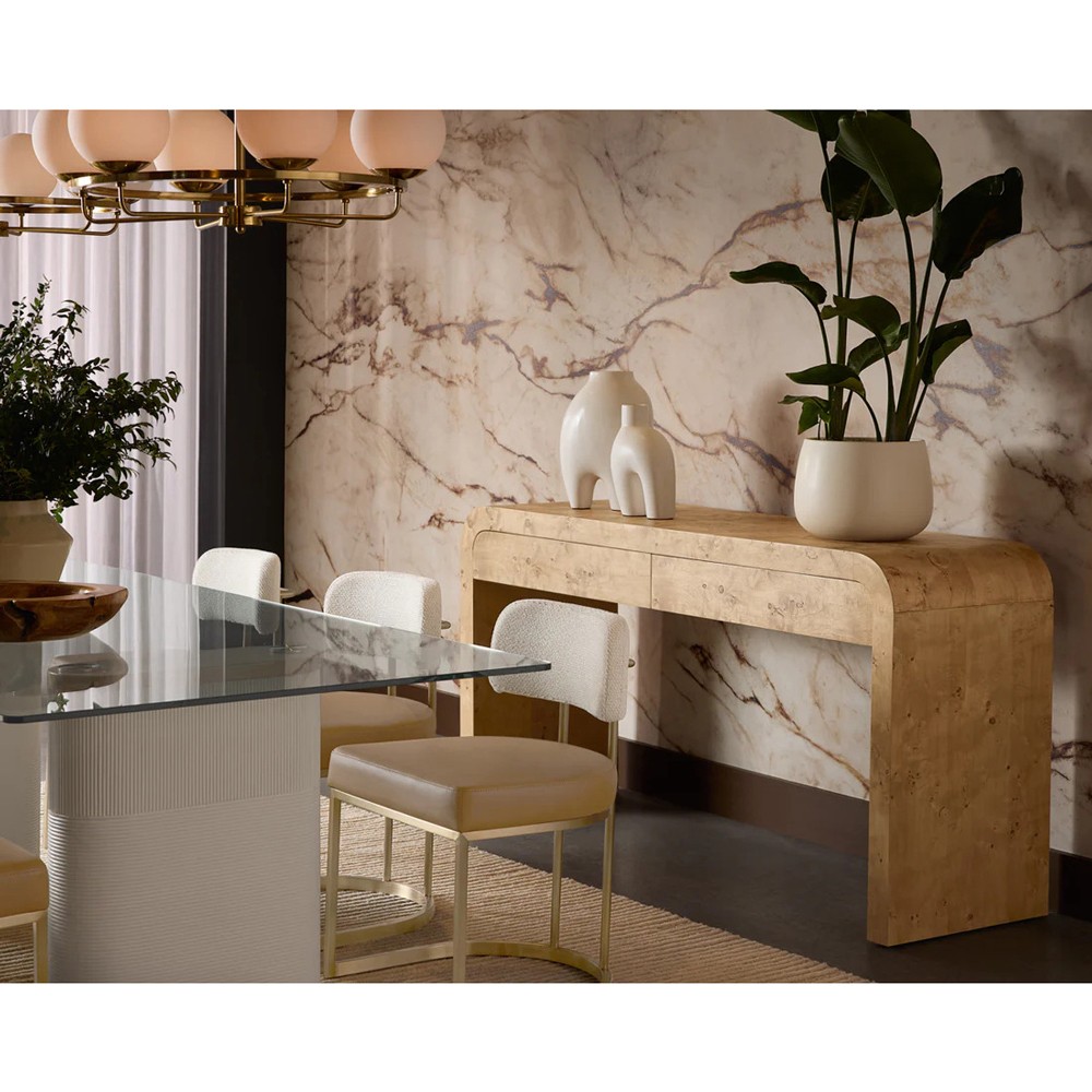 Alder Modern Classic Natural Burl Rectangular Console Table|