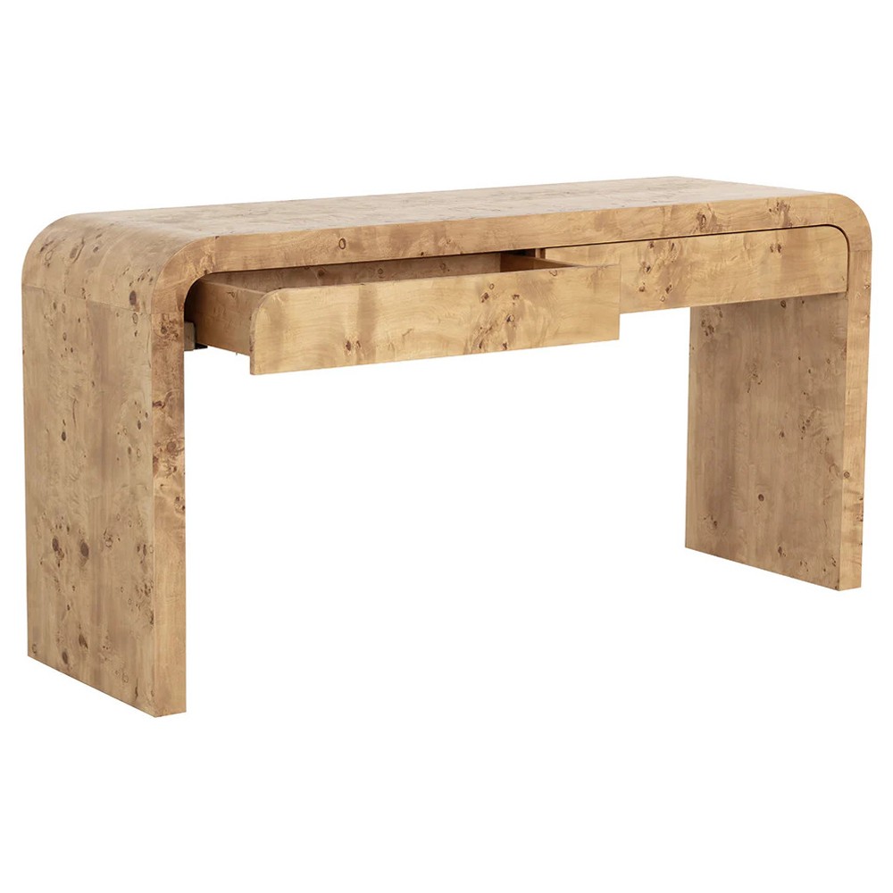 Alder Modern Classic Natural Burl Rectangular Console Table|