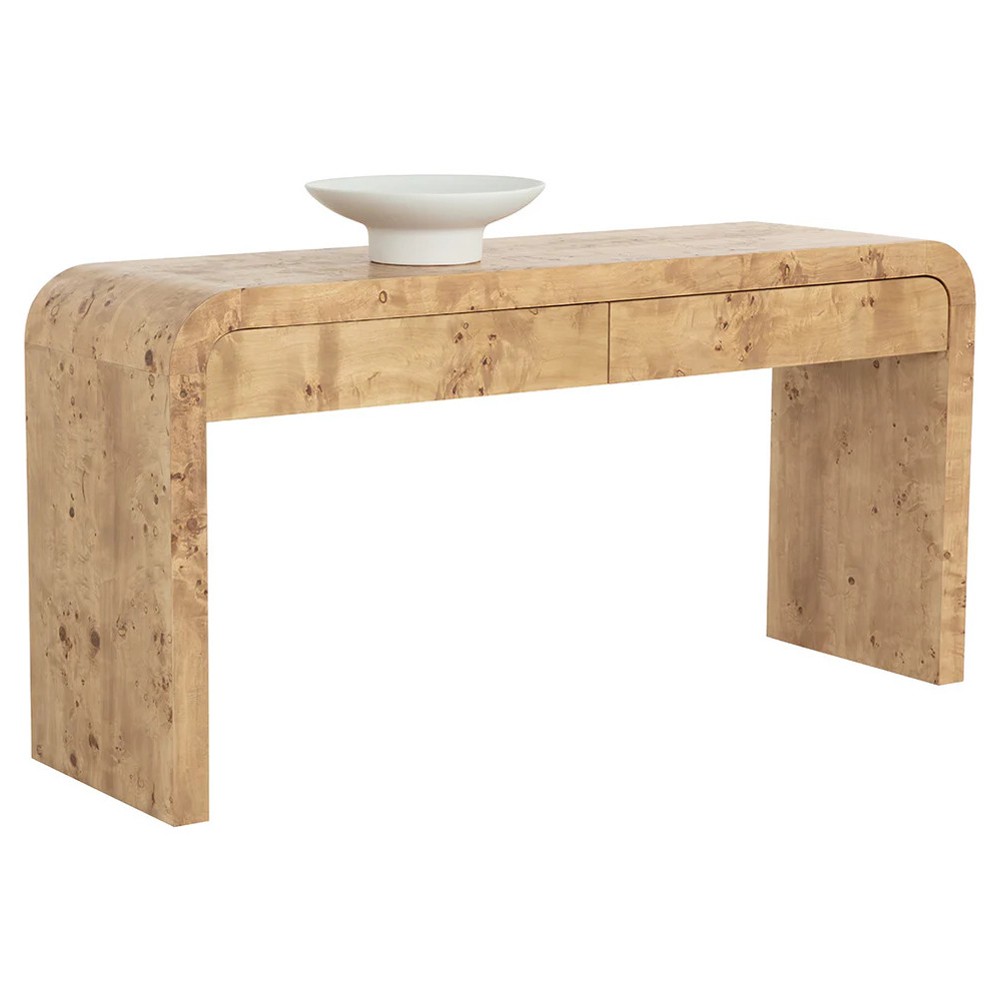 Alder Modern Classic Natural Burl Rectangular Console Table|
