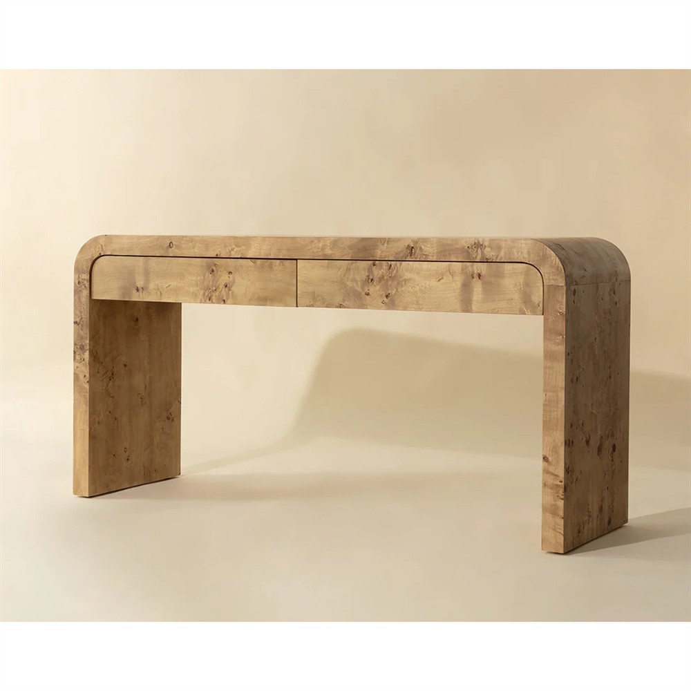 Alder Modern Classic Natural Burl Rectangular Console Table|