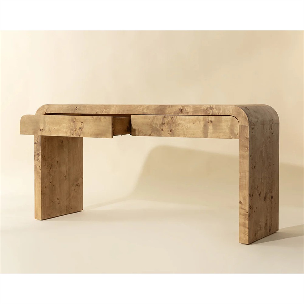 Alder Modern Classic Natural Burl Rectangular Console Table|