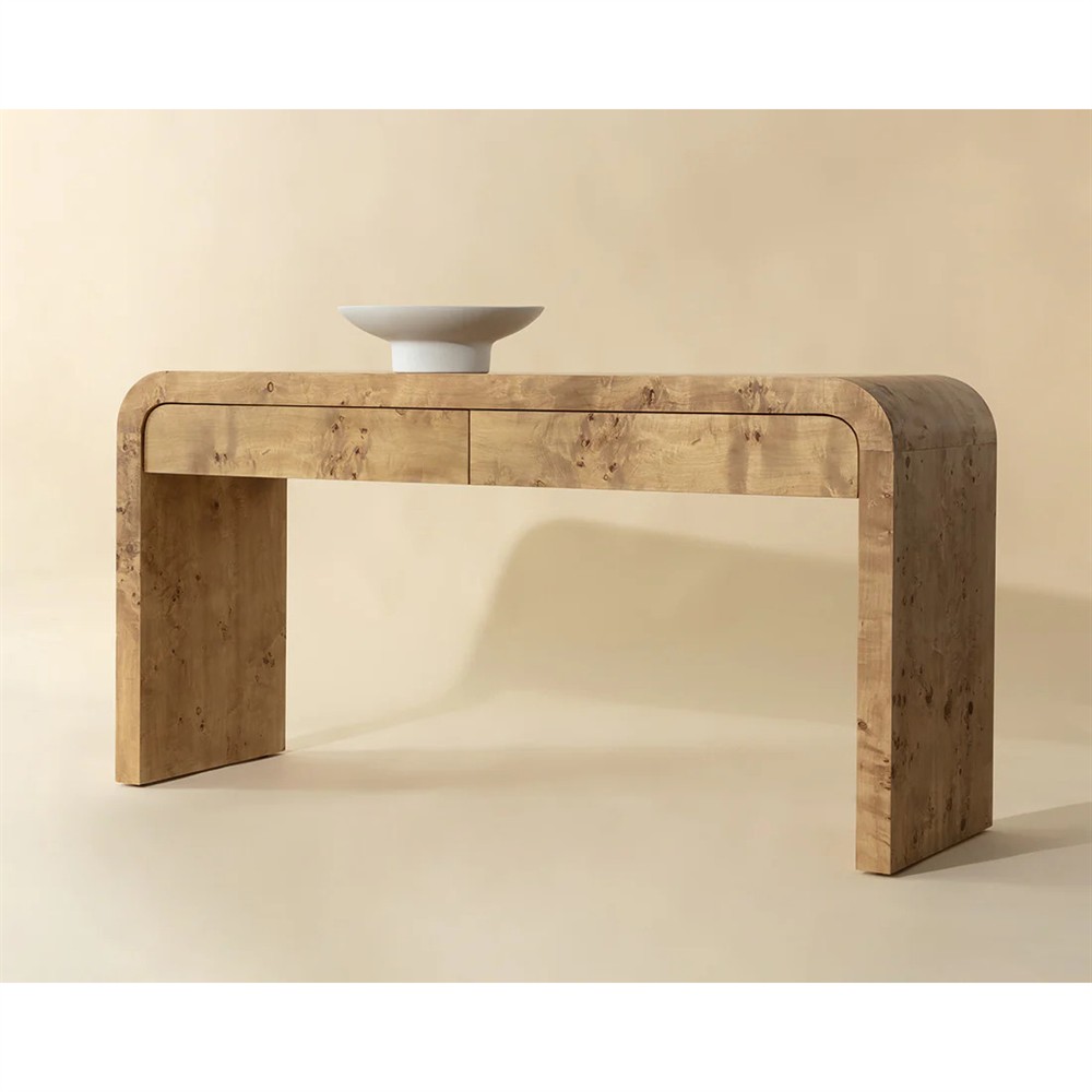 Alder Modern Classic Natural Burl Rectangular Console Table|