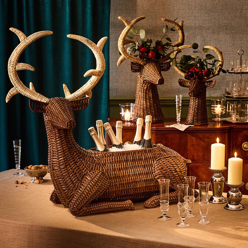 Juliska Devon Willow Traditional Brown Rattan Stag Wine Bucket|
