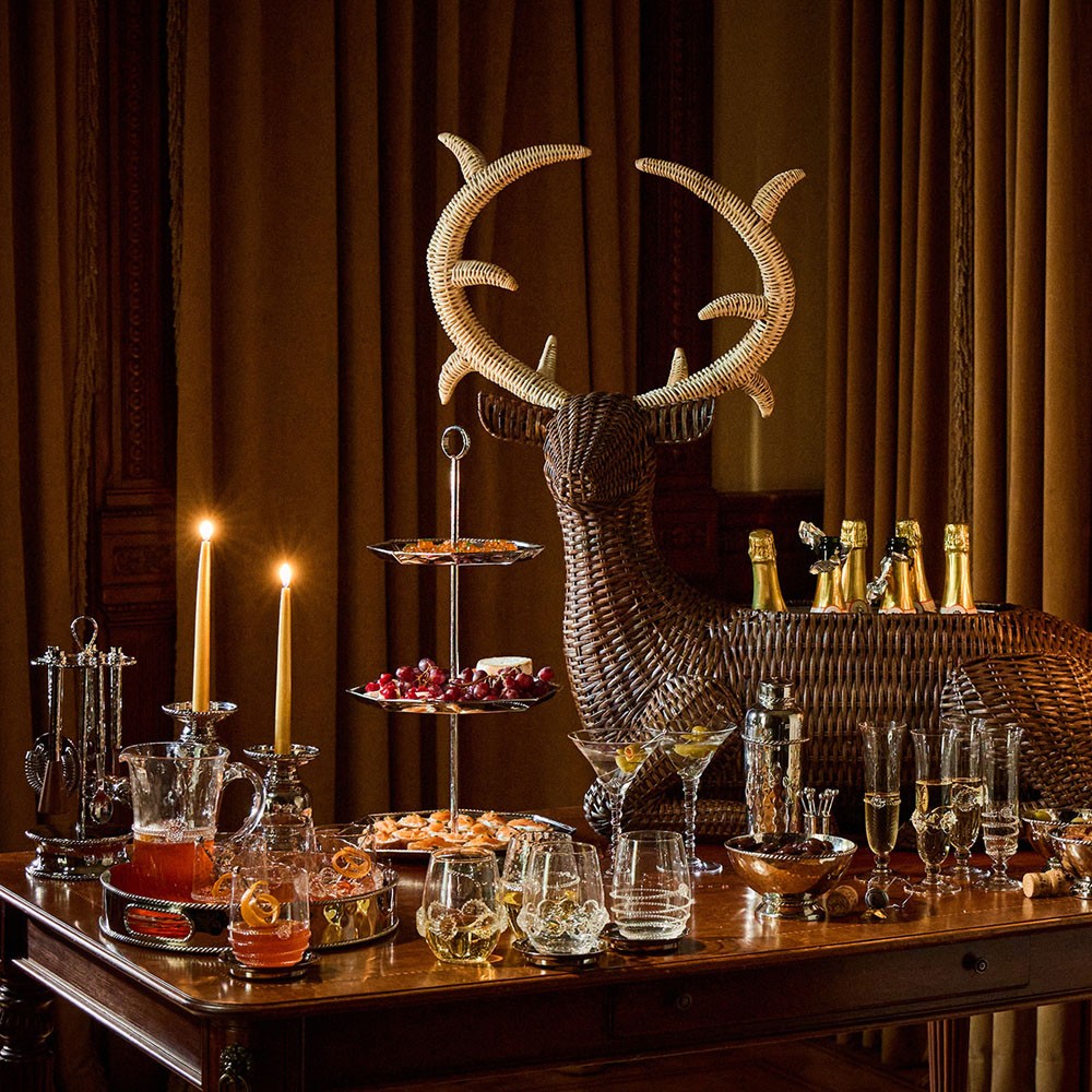 Juliska Devon Willow Traditional Brown Rattan Stag Wine Bucket|