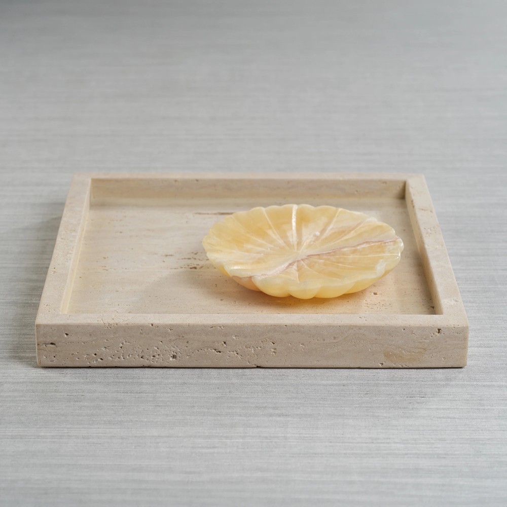Selene Coastal Beach Beige Travertine Marble Tray|
