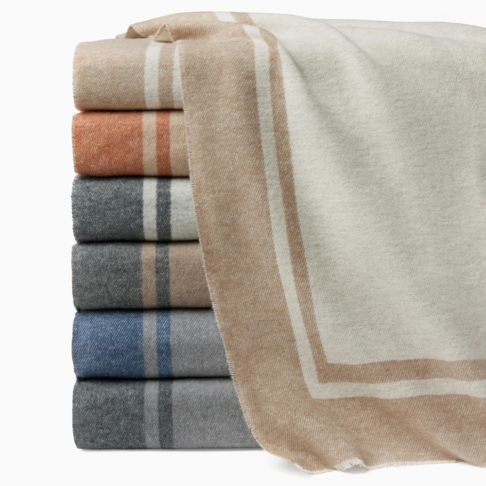 Sferra Viletta Updated Traditional Beige Border Cotton Throw Blanket|