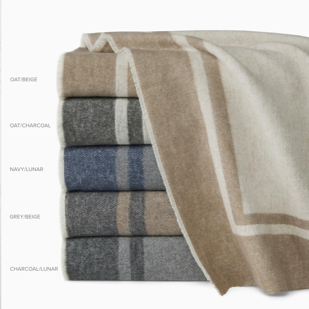 Sferra Viletta Updated Traditional Beige Border Cotton Throw Blanket|