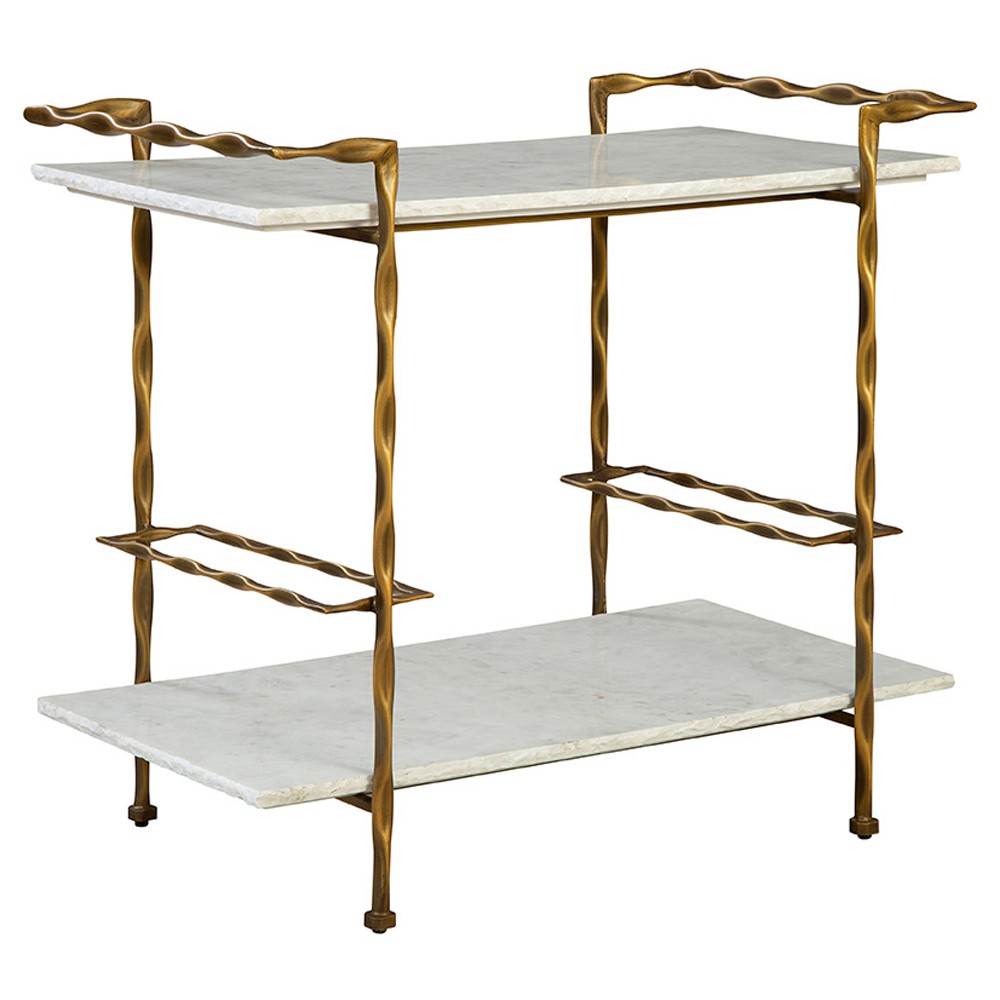 Natalia Modern Classic White Marble Gold Iron Bar Cart|