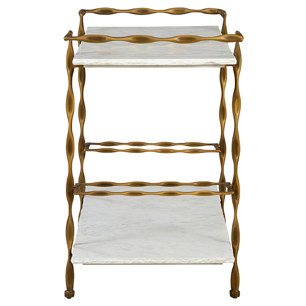 Natalia Modern Classic White Marble Gold Iron Bar Cart|