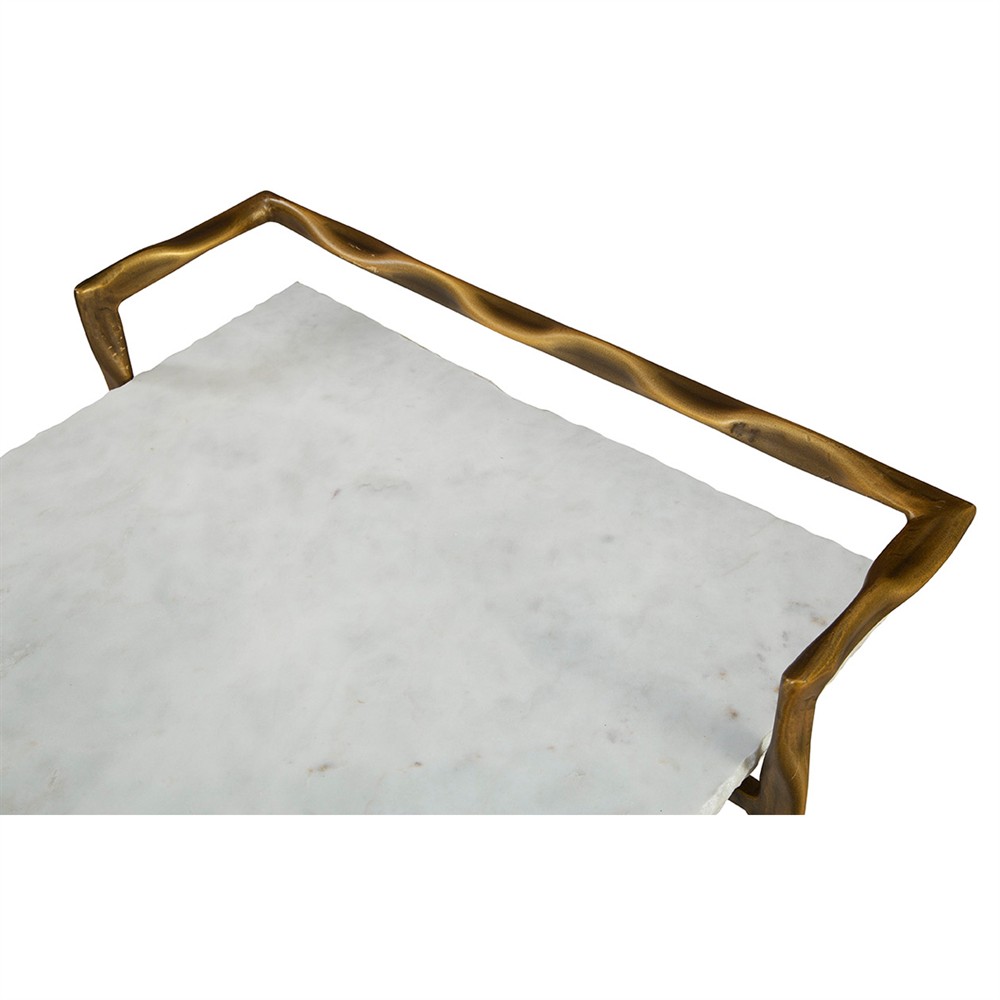 Natalia Modern Classic White Marble Gold Iron Bar Cart|