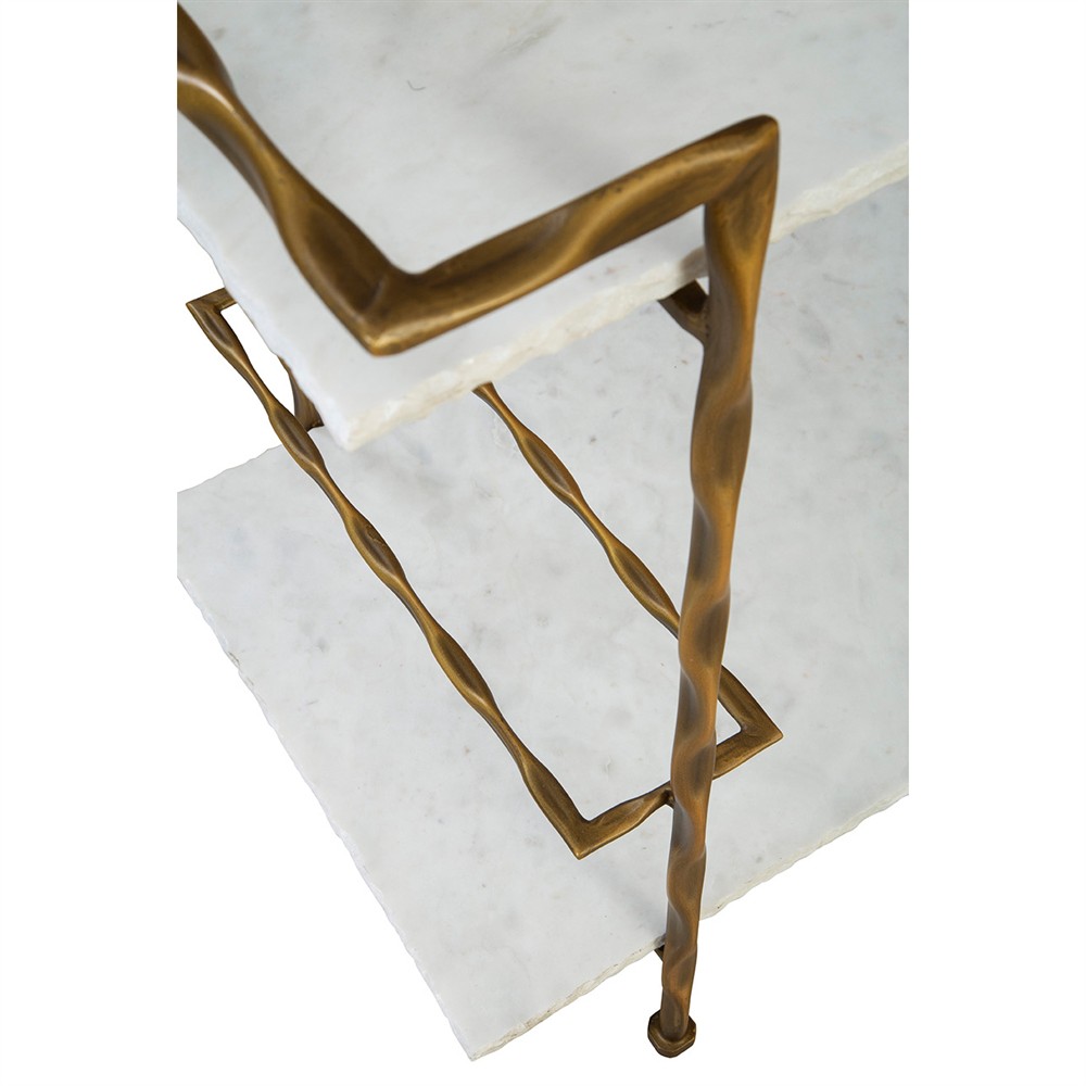 Natalia Modern Classic White Marble Gold Iron Bar Cart|