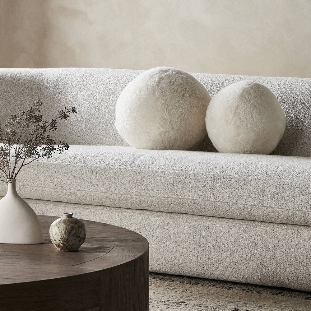 Xavier Modern Classic White Sheepskin Round Throw Pillow - Set of 2|