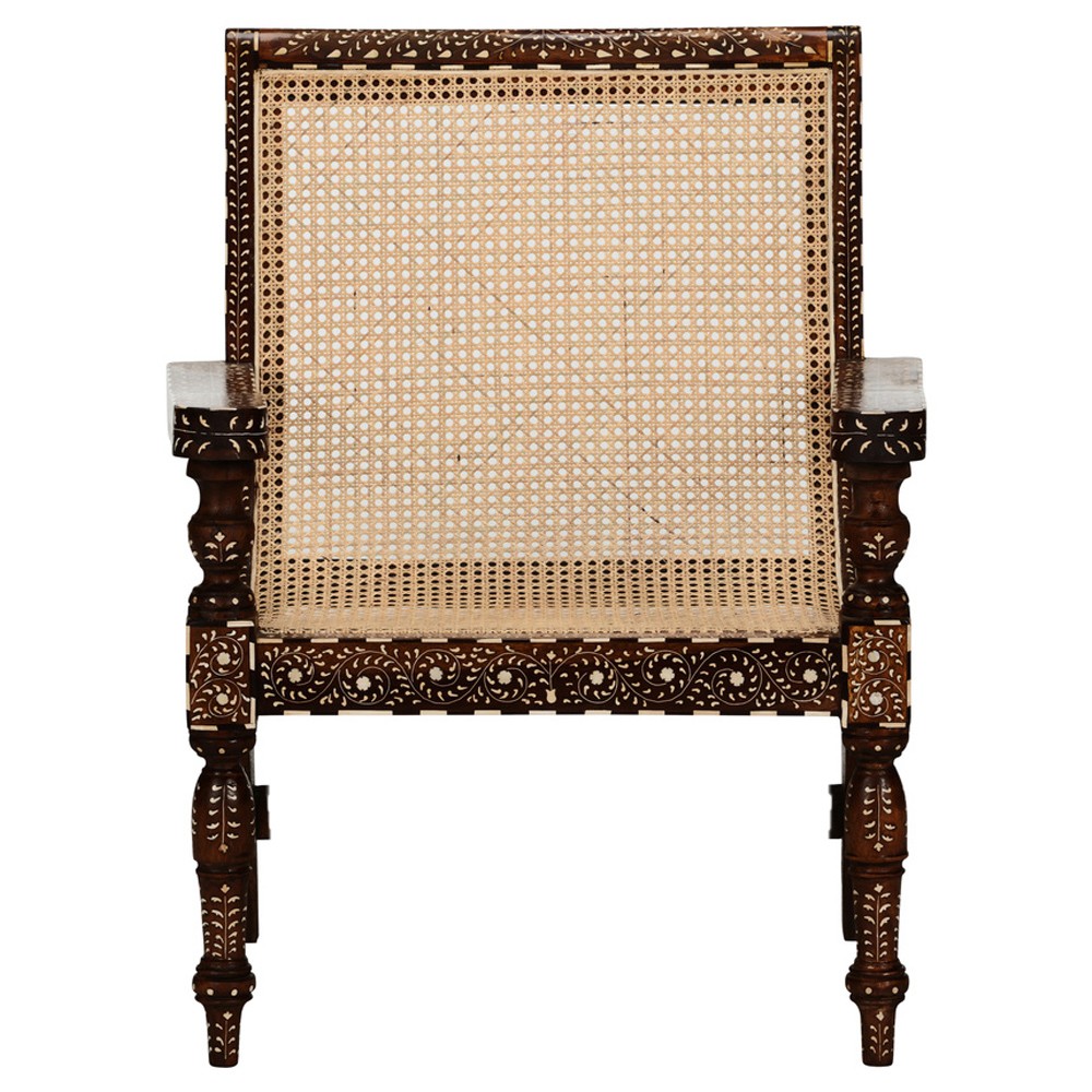 Lane Updated Traditional Brown Wood Bone Inlay Arm Chair|