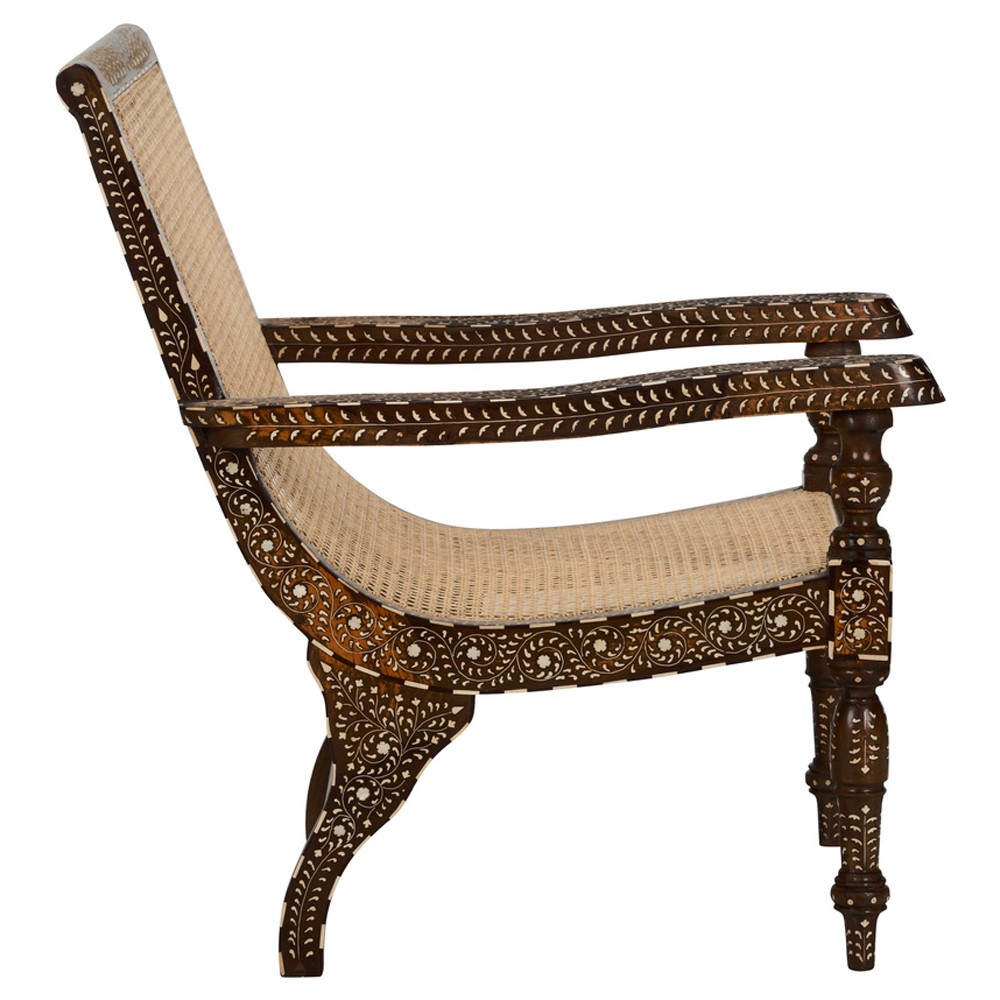 Lane Updated Traditional Brown Wood Bone Inlay Arm Chair|