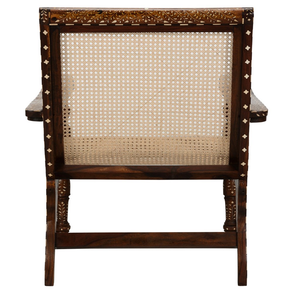 Lane Updated Traditional Brown Wood Bone Inlay Arm Chair|