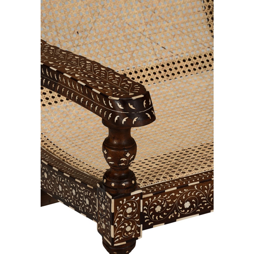 Lane Updated Traditional Brown Wood Bone Inlay Arm Chair|