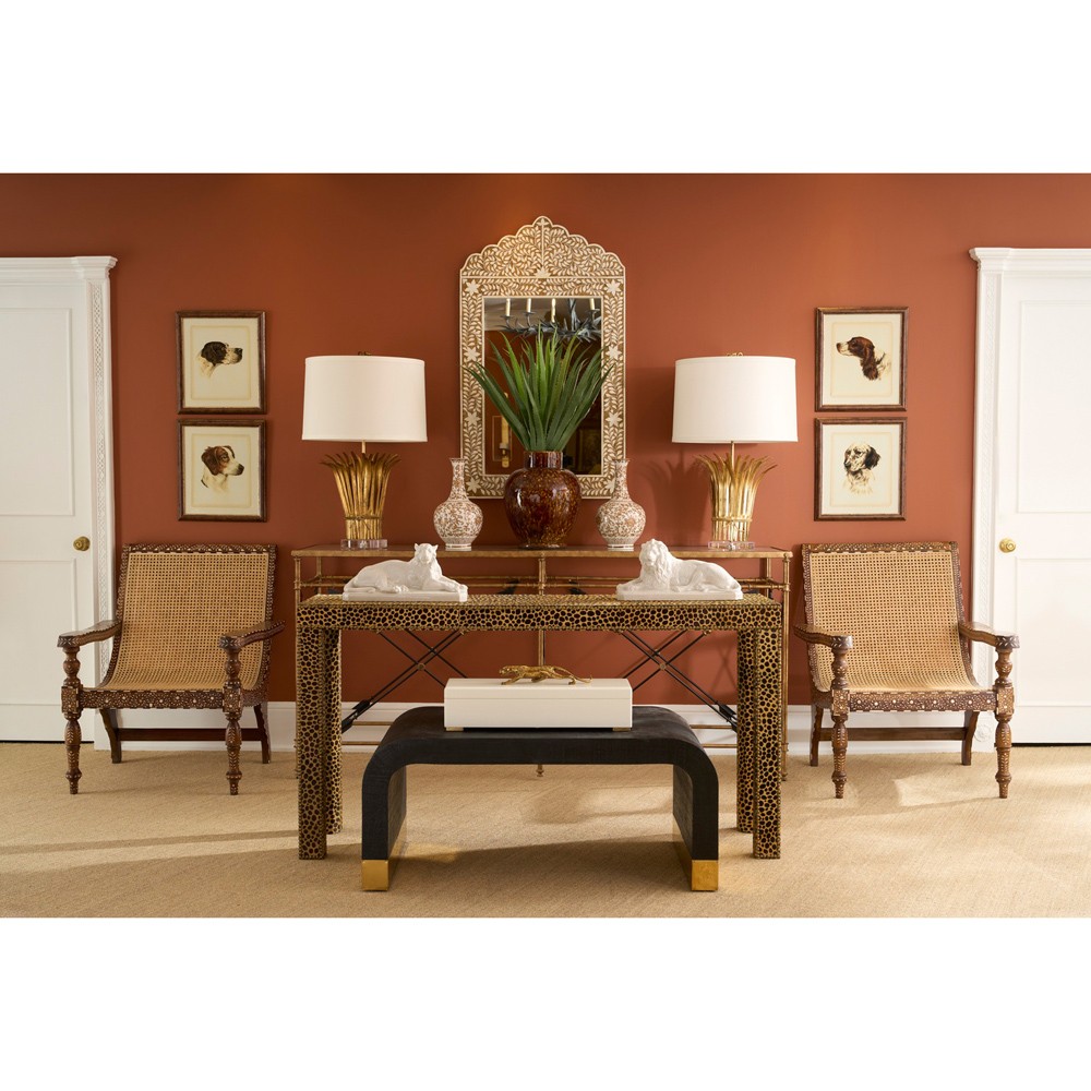 Lane Updated Traditional Brown Wood Bone Inlay Arm Chair|