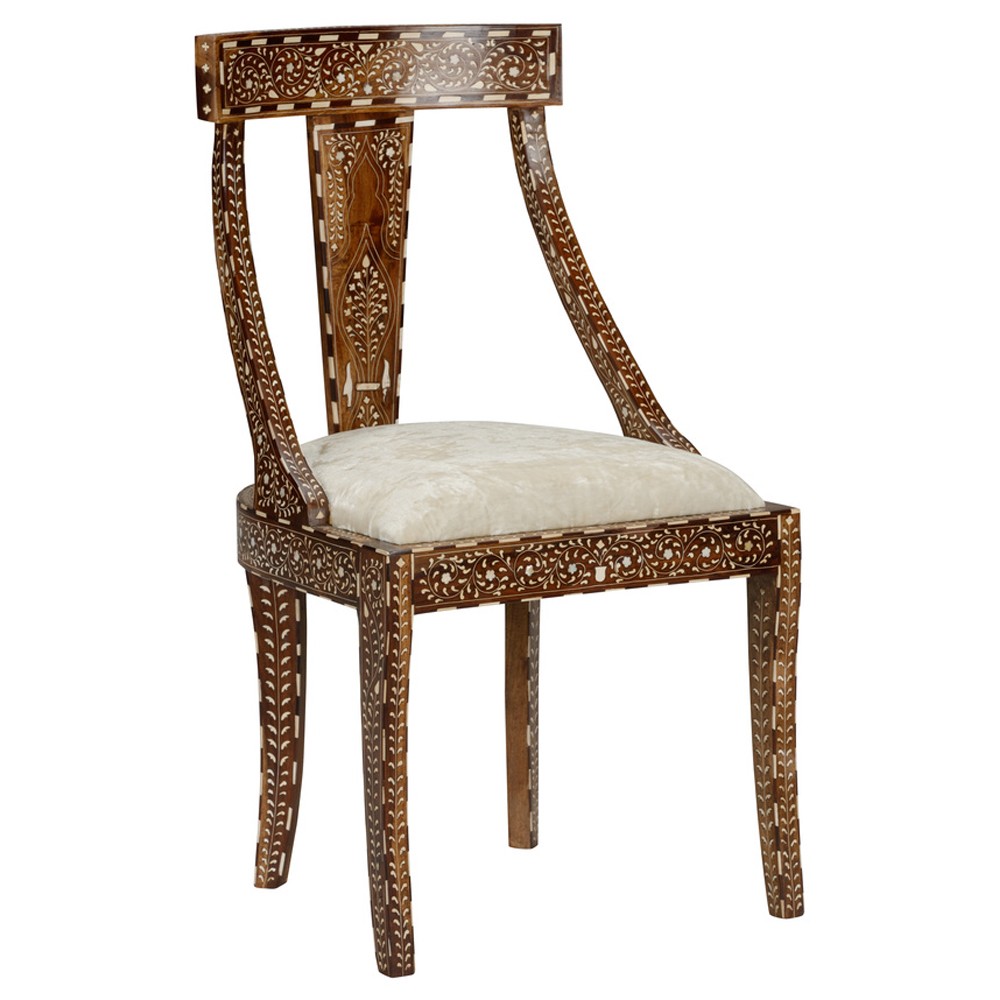 Lane Updated Traditional Brown Wood Bone Inlay Dining Chair|