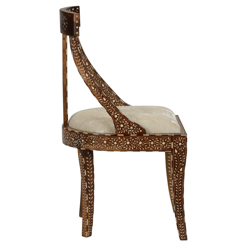 Lane Updated Traditional Brown Wood Bone Inlay Dining Chair|