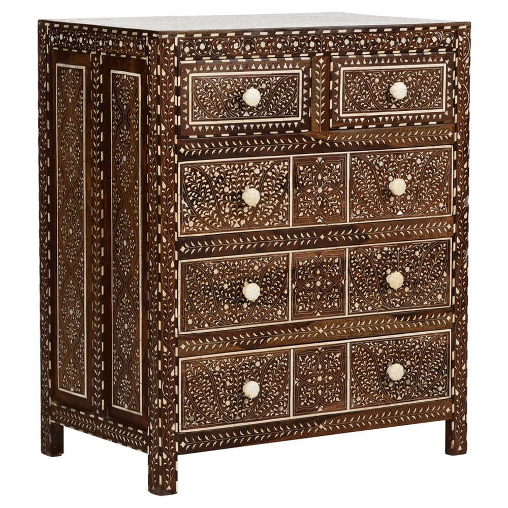 Lane Updated Traditional Brown Wood Bone Inlay Chest|