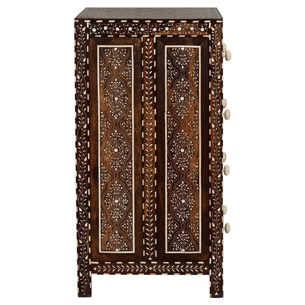 Lane Updated Traditional Brown Wood Bone Inlay Chest|