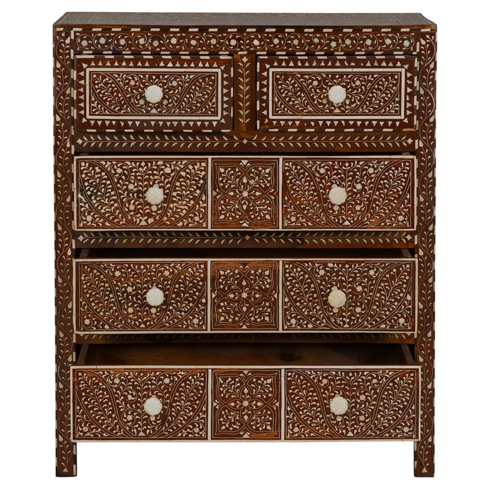 Lane Updated Traditional Brown Wood Bone Inlay Chest|
