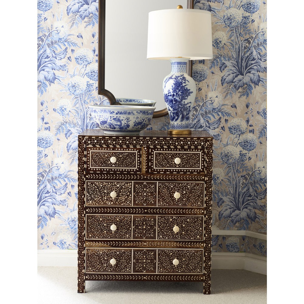 Lane Updated Traditional Brown Wood Bone Inlay Chest|