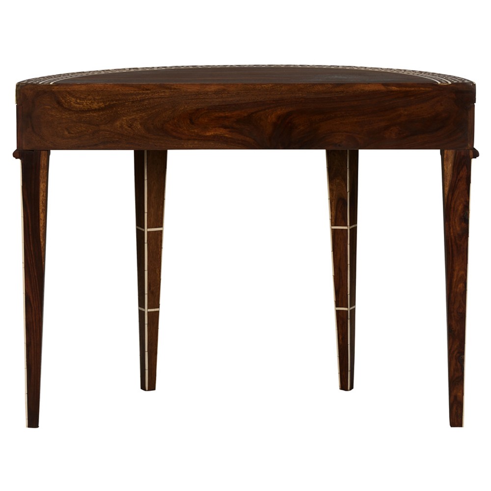 Lane Updated Traditional Brown Wood Bone Inlay Demilune Console Table|