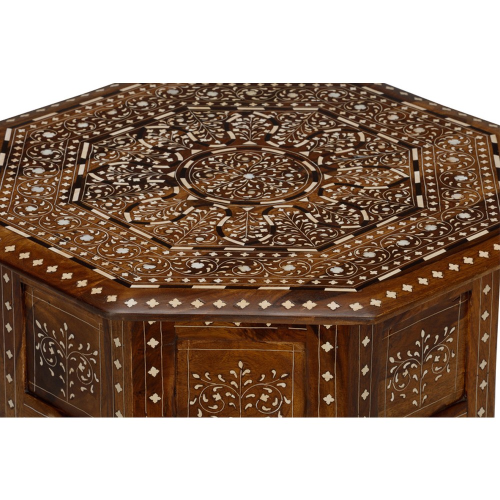 Lane Updated Traditional Brown Wood Bone Inlay Side Table|