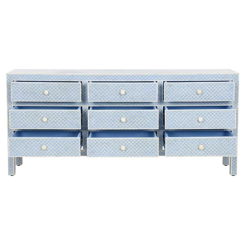 bone inlay dresser blue Bone Inlay Floral Chest Of 4 Drawer Blue
