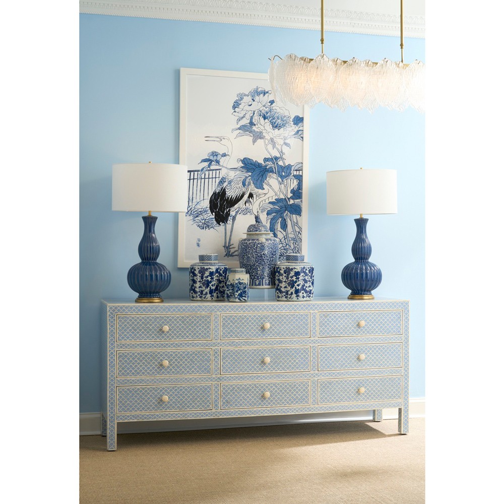 blue bone inlay dresser Vine Bone Inlay 5 Drawer Dresser Sky Blue – Lakecity Handicrafts