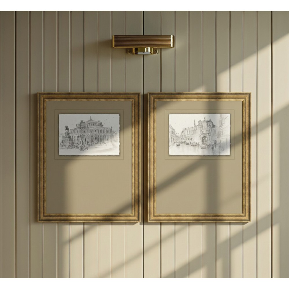 Saffira French Country Architecture Antique Gold Frame Illustration 2 - 18x15|