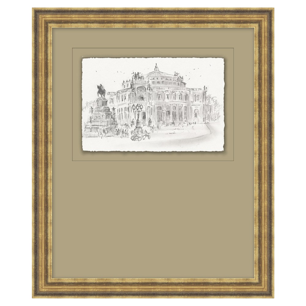 Saffira French Country Architecture Antique Gold Frame Diptych Illustration - 18x15|