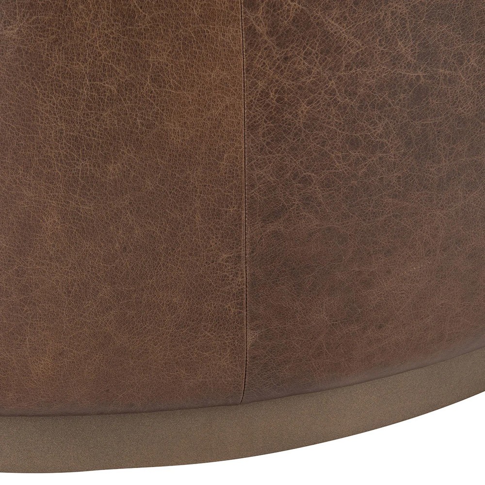 Leopold Rustic Lodge Dark Brown Leather Round Cocktail Ottoman|