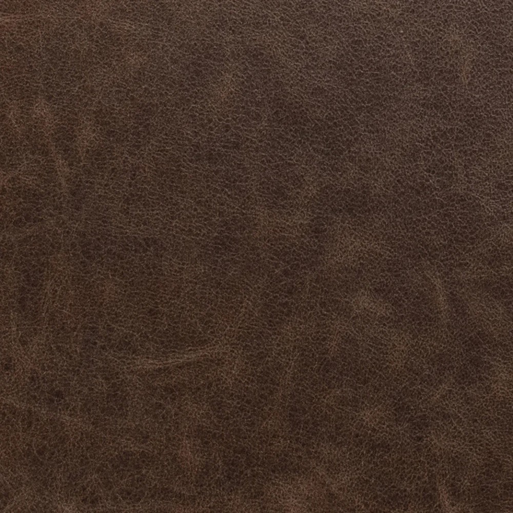 Leopold Rustic Lodge Dark Brown Leather Round Cocktail Ottoman|