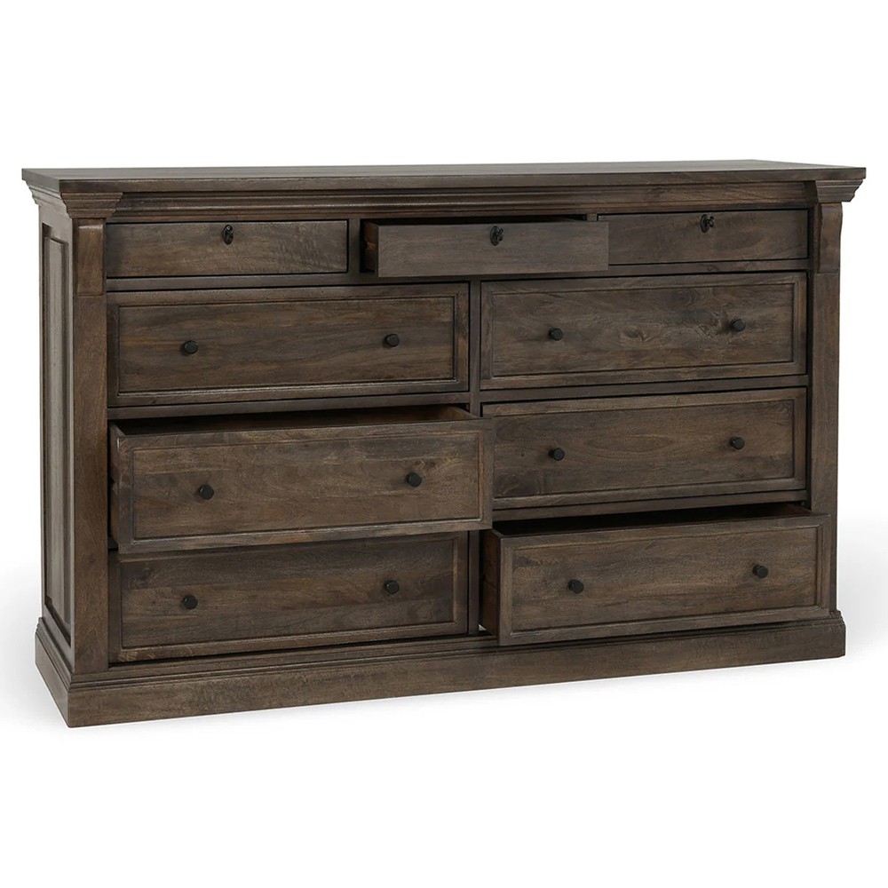 Melany French Country Brown Mango Wood Double Dresser|