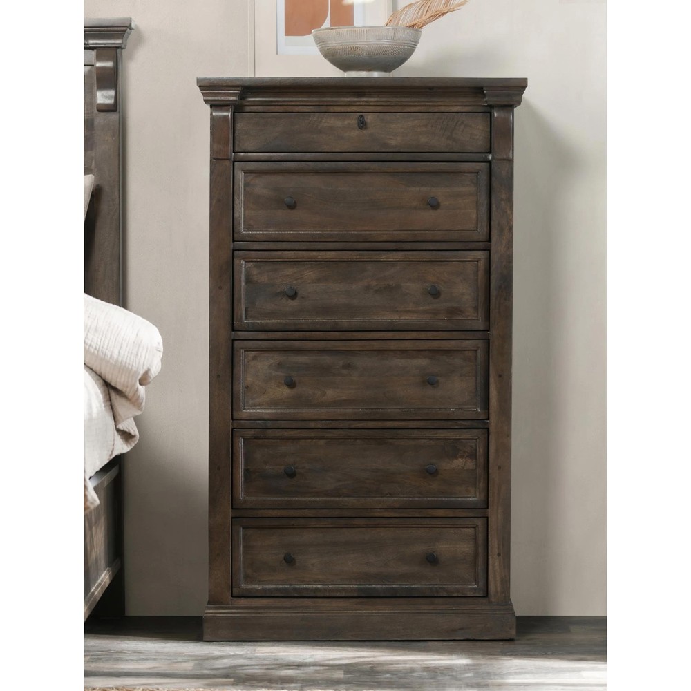 Melany French Country Brown Mango Wood Tall Chest|