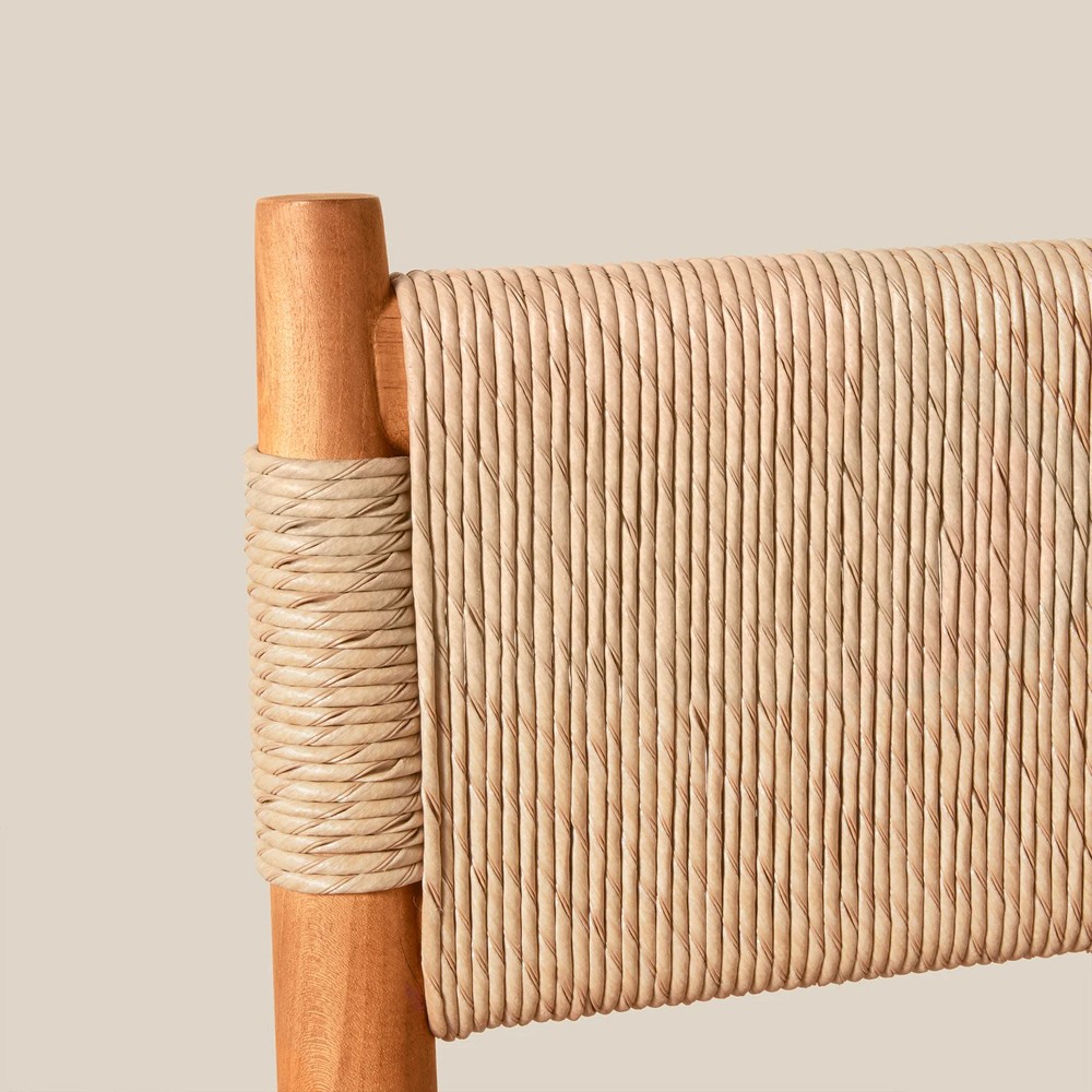 Almira Coastal Beach Natural Teak Wood Woven Outdoor Counter Stool|