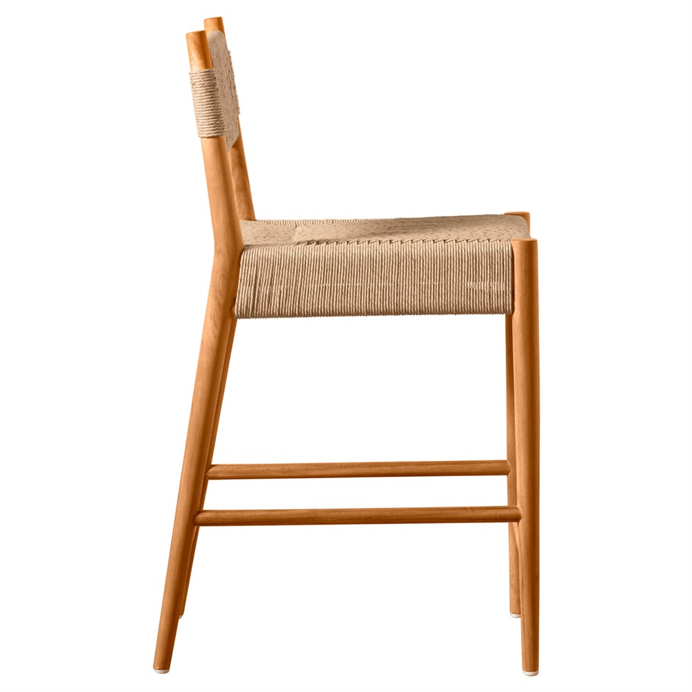 Almira Coastal Beach Natural Teak Wood Woven Outdoor Counter Stool|