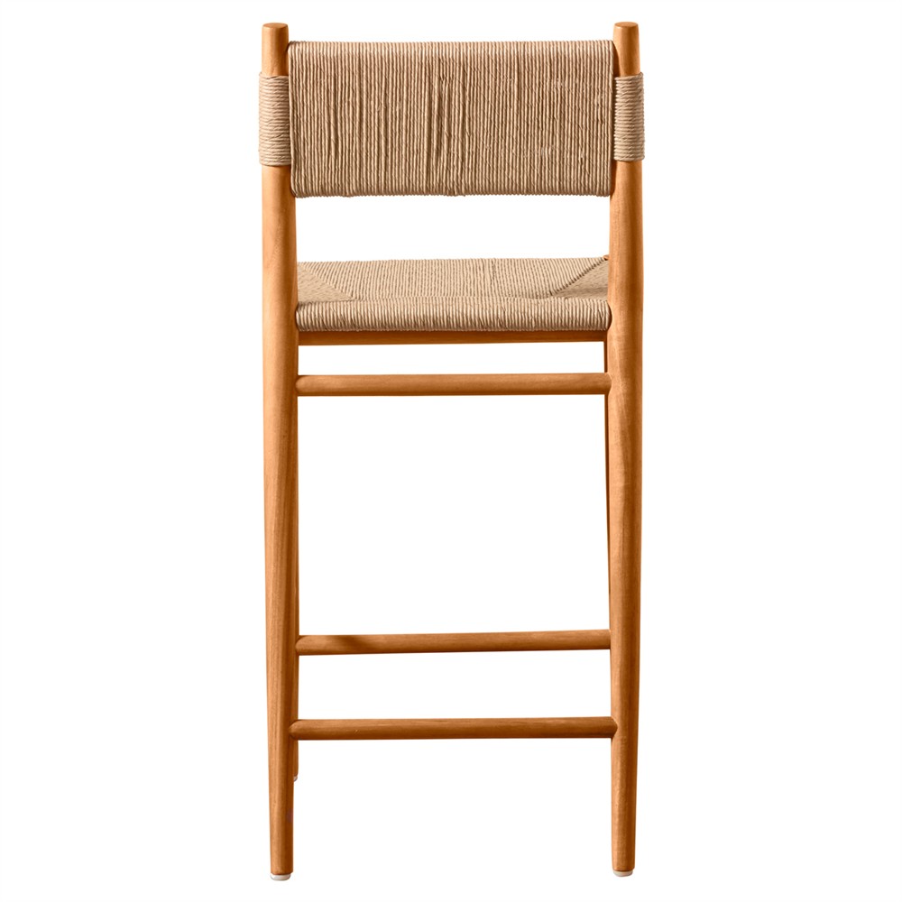 Almira Coastal Beach Natural Teak Wood Woven Outdoor Counter Stool|