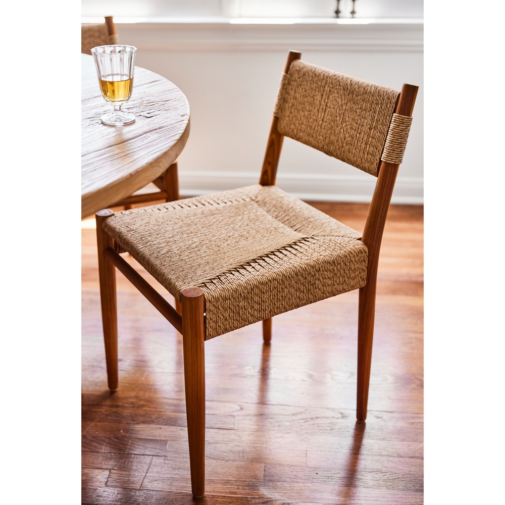 Almira Coastal Beach Natural Teak Woven Outdoor Dining Chair|