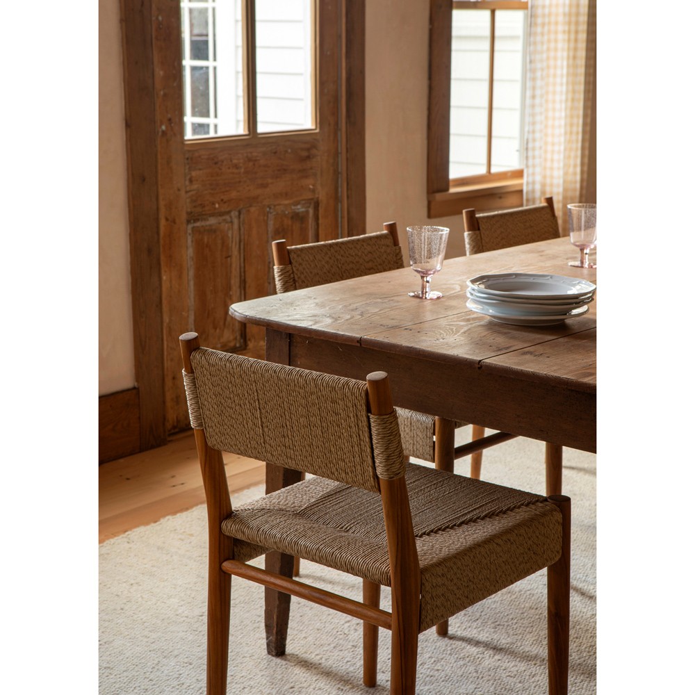 Almira Coastal Beach Natural Teak Woven Outdoor Dining Chair|