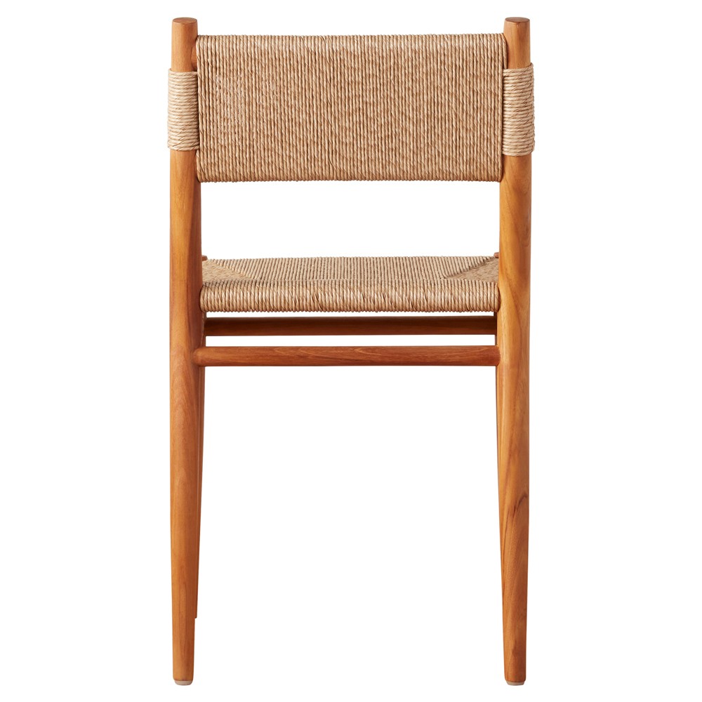 Almira Coastal Beach Natural Teak Woven Outdoor Dining Chair|