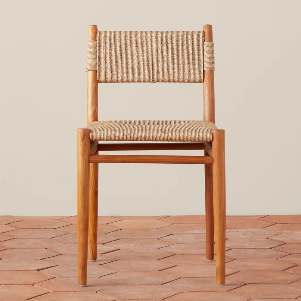 Almira Coastal Beach Natural Teak Woven Outdoor Dining Chair|
