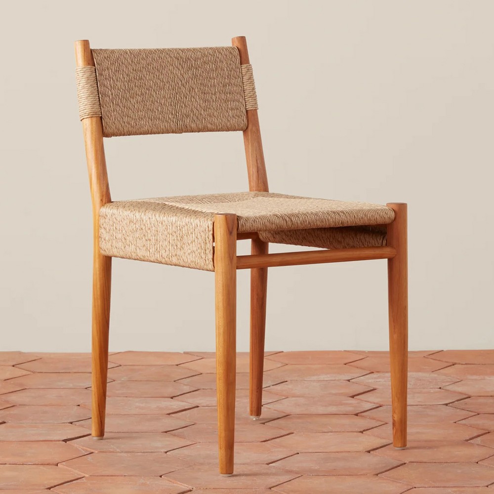 Almira Coastal Beach Natural Teak Woven Outdoor Dining Chair|