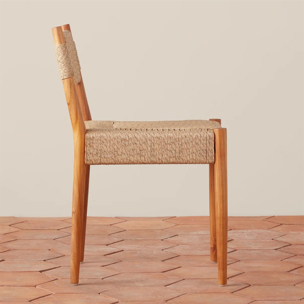 Almira Coastal Beach Natural Teak Woven Outdoor Dining Chair|